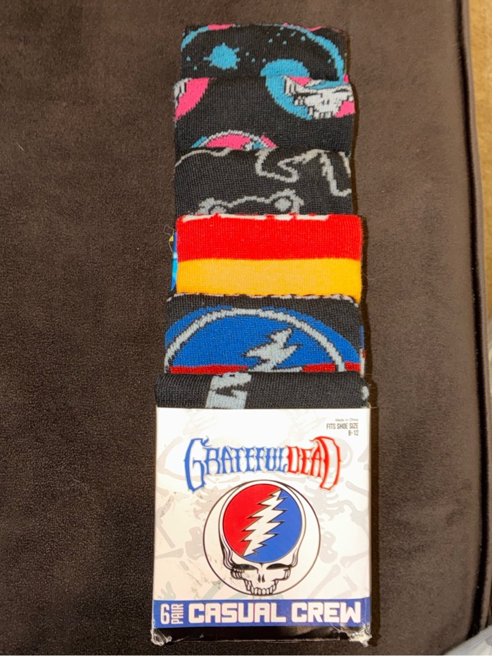Grateful Dead Men's Casual Crew Socks - Black, Blue, Red, Pink, Yellow (6 Pack)